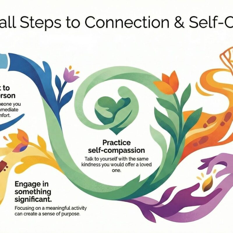 This image discusses how to stop feeling alone and unwanted by describing the practical, small steps to follow for healing purposes.