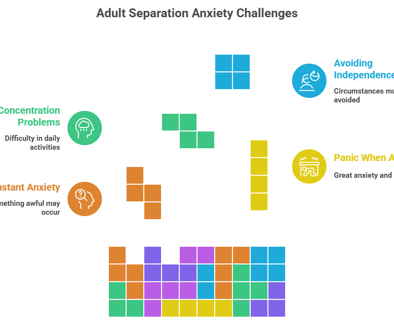 This image discusses the separation anxiety symptoms in adults by mentioning the common experiences individuals deal with.