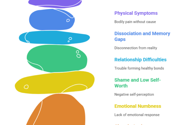 This image discusses the signs of repressed childhood trauma in adults that show how the nervous system learned to survive abuse and neglect.