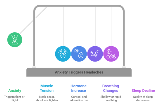 This image discusses how can anxiety cause headaches by mentioning the condition that can happen to an individual.